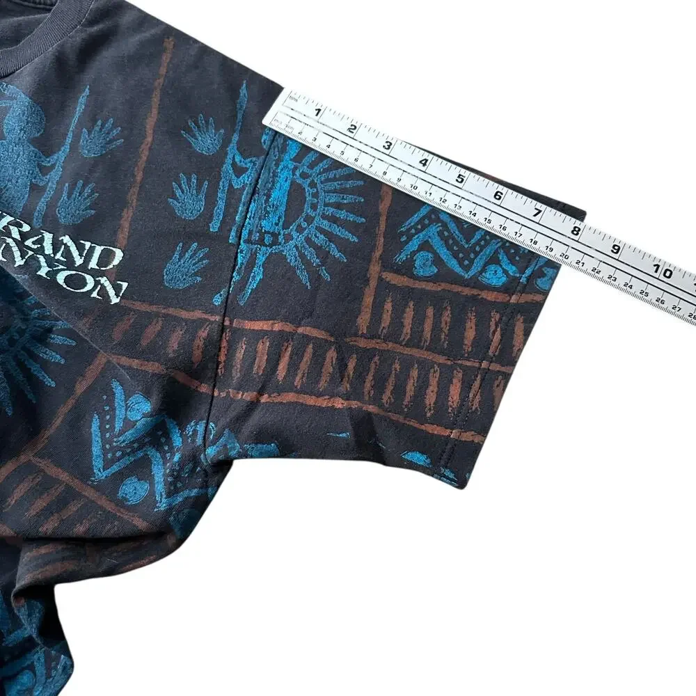 Vintage Grand Canyon T-Shirt Mens Large Black Aztec‎ AOP USA 90s Hieroglyphics